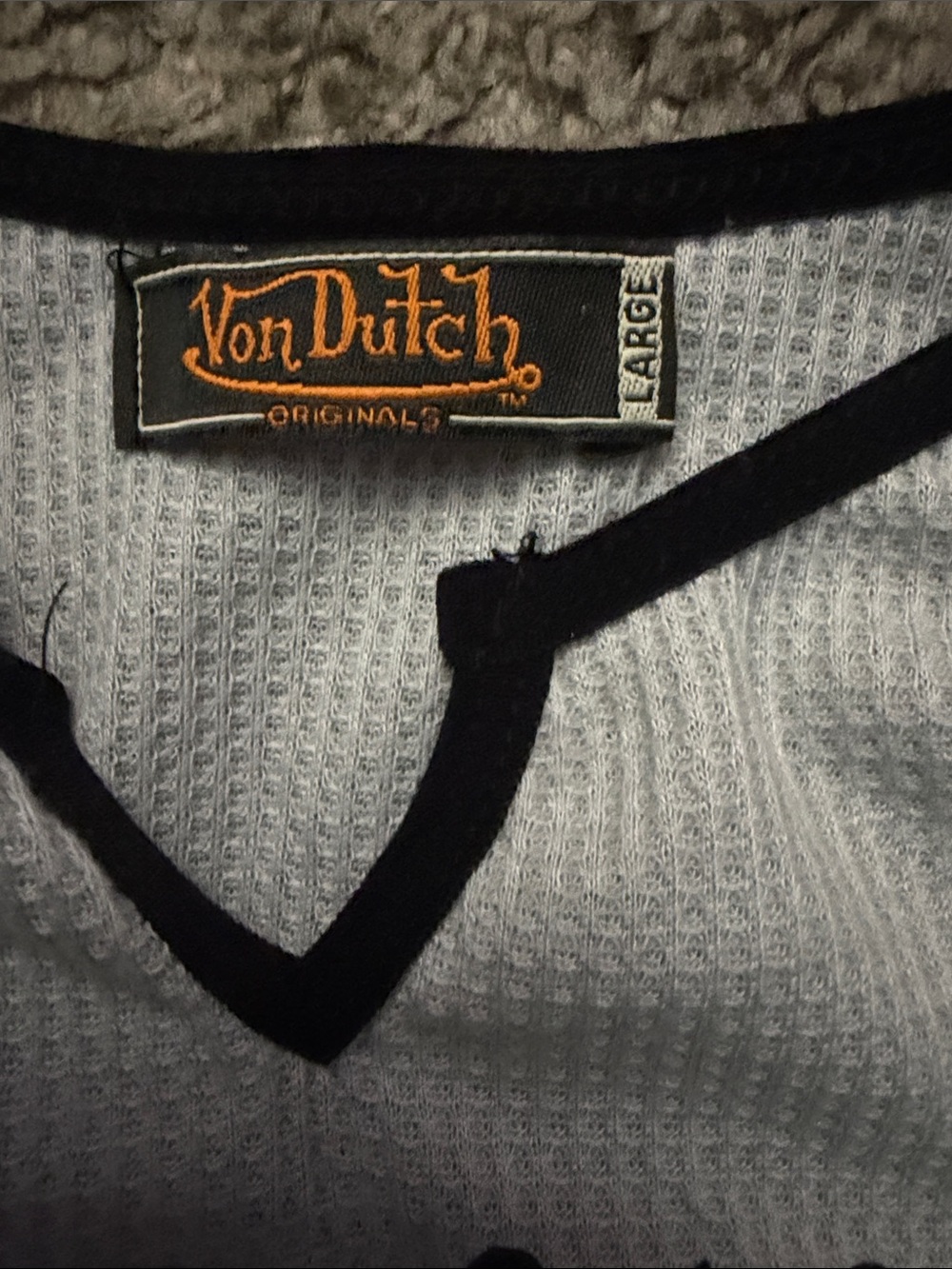 Von Dutch Grey & Black Waffle Halter Crop Tank - Picture 8 of 8